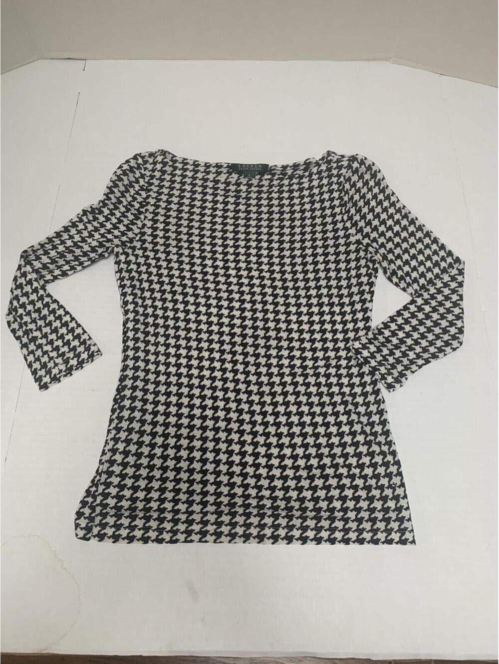 Lauren Ralph Lauren Houndstooth Black and White Blouse Top Size S